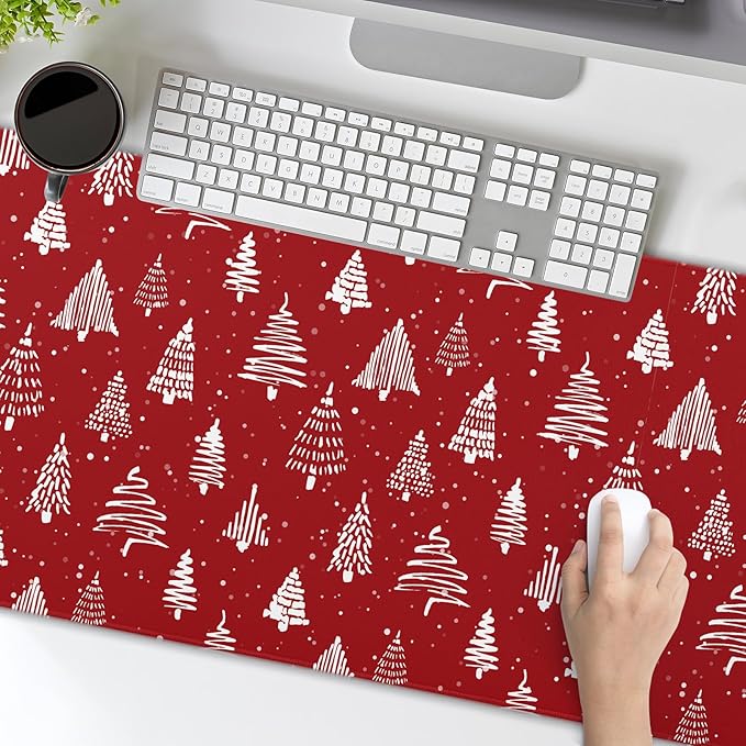 aportt Red Christmas Mouse Pad Christmas Tree Xmas Holiday Winter Extended Desk Mat 80X30 cm Non-Slip Rubber Base Stitched Edge Large XL Mousepad for Desk Gaming Laptop Desktop31.5×11.8 Inch