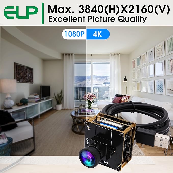 ELP 4K HDMI USB Camera - Wide Angle 2X Digital Zoom H.265 8MP UVC USB2.0 for Laptop &amp Monitor