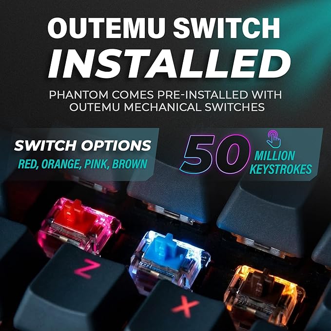 TECWARE Phantom+ 87 Mechanical Gaming Keyboard | RGB LED Backlit | Hot Swappable Wraith Brown Switches | 87 Key TKL Layout | Thocky Sound Profile | Detachable USB-C Wired | Black