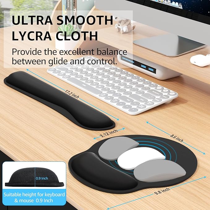 KTRIO Ergonomic Keyboard Wrist Rest Memory Foam Wrist Rest for Computer Keyboard Mouse Pad Set for Easy Typing &amp Pain Relief for Office &amp Home Black
