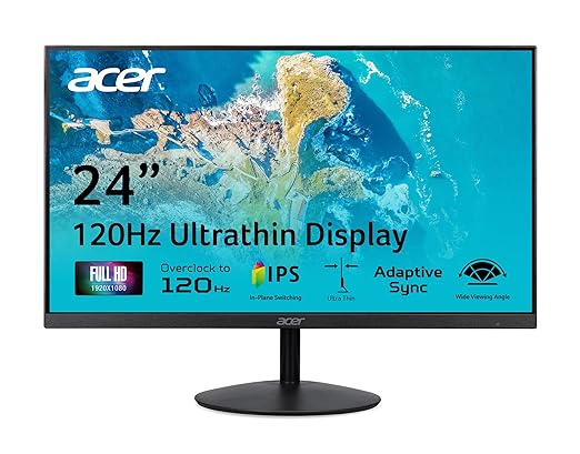 acer SB240Y G0bi 23.8 IPS Full HD Ultra-Slim Edge-to-Edge Gaming Office Monitor | Adaptive-Sync Support (FreeSync Compatible) | Up to 120Hz Refresh | 1ms (VRB) | Tilt | HDMI &amp VGA Ports | Black