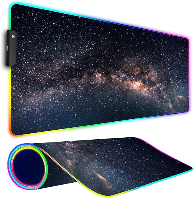 RGB Gaming Mouse Pad Large Mousepad with Led Light Keyboard Pad Gaming Accessories for Desk Non-Slip Rubber Base Big Mouse Mat for Gamer 31.5 X 11.8 Inch Galaxy