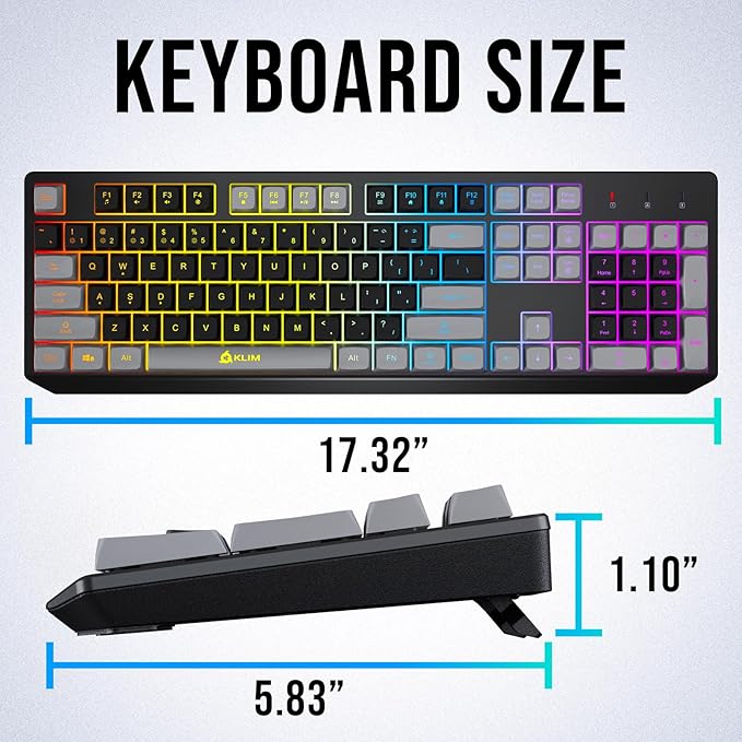 KLIM Chroma Wireless Keyboard – RGB Backlit Gaming Rechargeable Battery PC Keyboard Durable &amp Water-Resistant Compatible with PS4 PS5 &amp Mac - Black