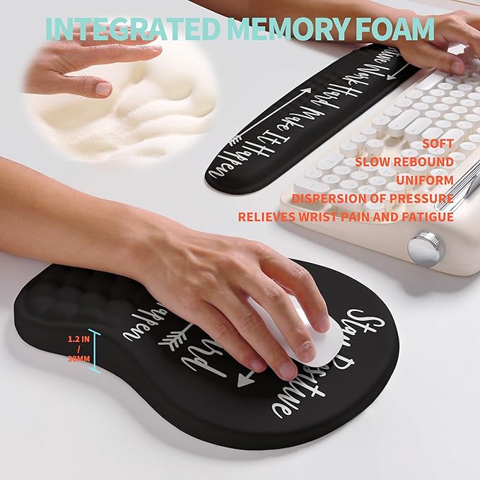 2-in-1 Ergonomic Set Wave Rise Keyboard Wrist Rest and Massage Bulge Slope Mouse Pad Wrist Support Cushion Memory Foam Integrated to Relieve Wrist Pain Stay Positive