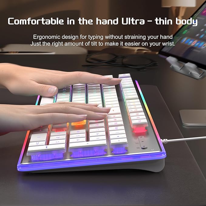 Camiysn Gaming Creamy Keyboard and Mouse White 104 Keys RGB and 6 Speed RGB Mouse Combo Pudding Keycaps Silent Computer Keyboard for Computer/PC/Laptop/Mac/Windows/Office