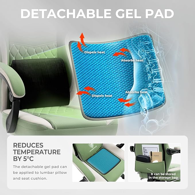 Dowinx Gaming Chair Breathable Fabric Game Chair with Gel Pad and Storage Bag Comfortable Gamer Chair with Pocket Spring Cushion Ergonomic Computer Chair with Footrest Green