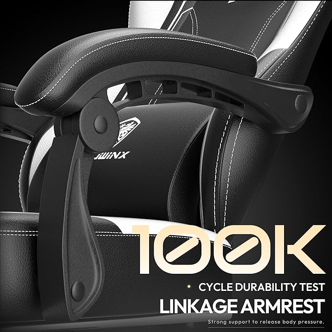 Dowinx Gaming Chair with Pocket Spring Cushion for Adults Ergonomic Computer Chair with Footrest and Massage Lumbar Support High Back Leather Game Chair for Office Gaming 300LBS White