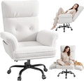 Criss Cross Chair with Armrests &amp Wheels for Cross-Legged SittingErgonomic Computer Gaming Chair with Two Side PocketsTeddy Plush Wide Seat Reclining Desk Chair for HomeOfficeBeige