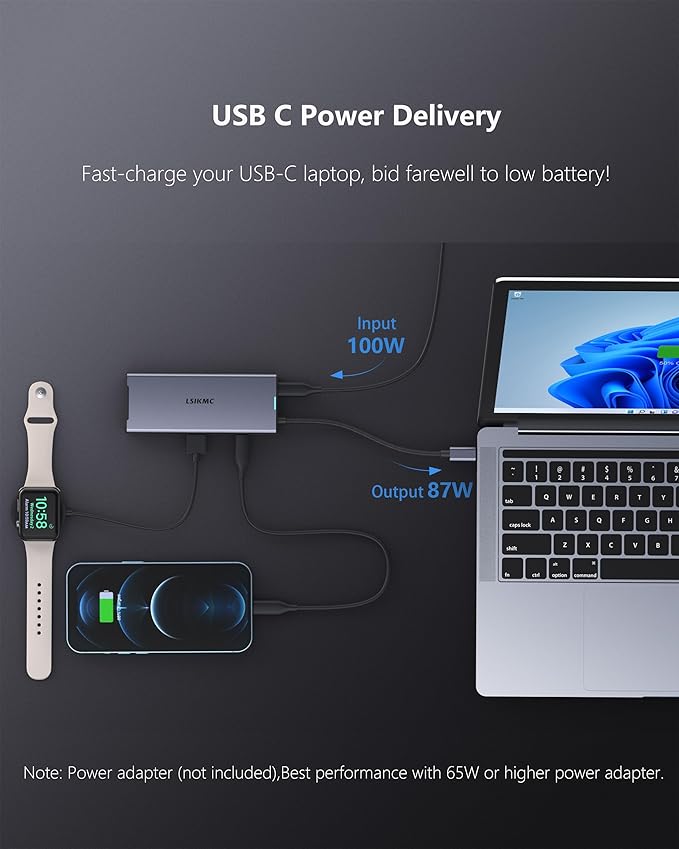 USB C Docking Station Dual Monitor 7 in 1 Laptop Docking Station Triple Monitors for DELL HP LenovoUSBC Hub Multiport Adapter Dongle with 2HDMI 4K+8k DisplayPort+2*USB-A+1USB-C+USB-C Charging 100w