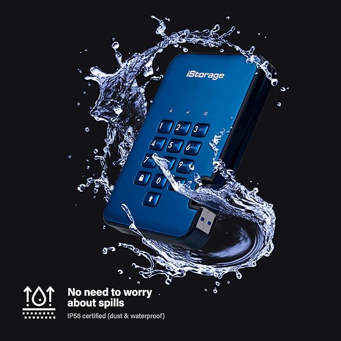 iStorage diskAshur2 HDD 4TB Blue | Secure portable hard drive | Password protected | Dust &amp water resistant | Hardware Encryption