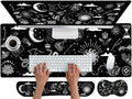 Large Gaming Mouse Pad Keyboard Mouse Wrist Rest Support Set with Memory Foam Ergonomic Easy Typing Extended Desk Mat Non Slip for Home Office Game and Study Astrology Celestial Theme
