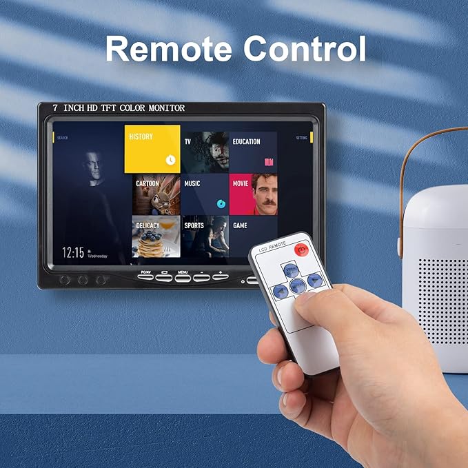7 inch Portable Small HD 1080P VGA Monitor Mini Screen 1024x600 HDMI/VGA/AV Input with Speakers