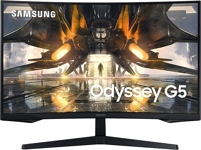 SAMSUNG 27 Odyssey G55A QHD 165Hz 1ms FreeSync Curved Gaming Monitor with HDR 10 Futuristic Design for Any Desktop (LS27AG550ENXZA)