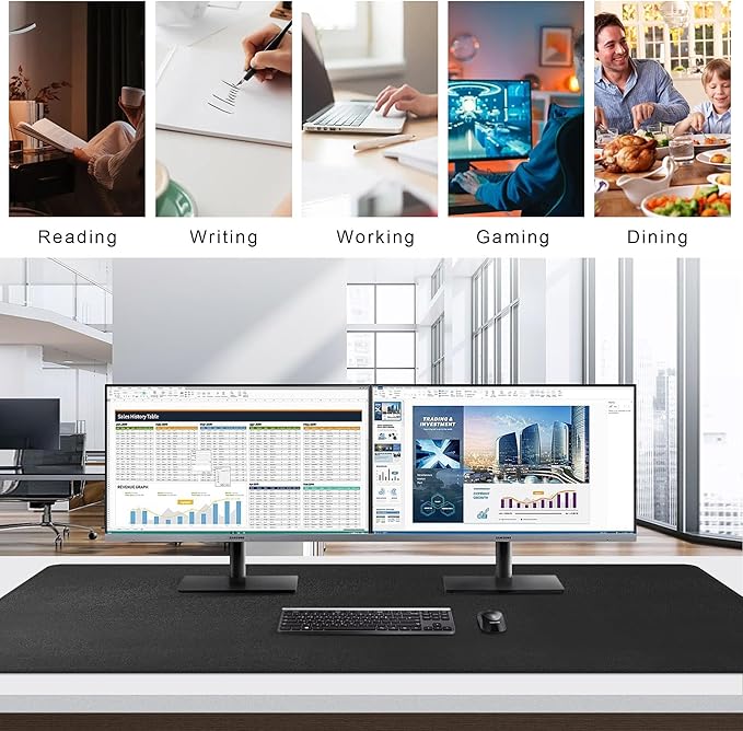 Mydours Extra Large 59 x 24 PU Leather Desk Pad Desk Mat for Keyboard &amp Mouse Premium Office Desk Protector with Stitched Border Waterproof Surface for Home Office &amp Gaming Setup (Black)
