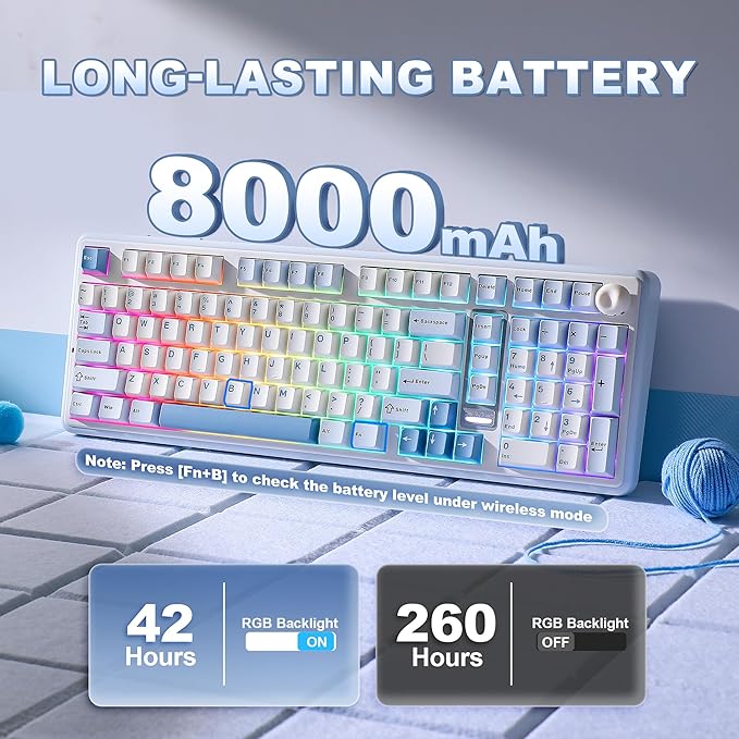 YUNZII B98 PRO QMK/VIA Wireless Mechanical Gaming Keyboard 96% Layout with Numpad and Cute Cat Knob BT/2.4G/USB-C Pre-Lubed Switch Hot Swap Gasket RGB for Win/Mac (Blue Milk V2 Linear Switch)