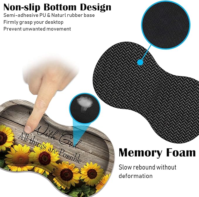 Large Game Mouse Pad + Wrist Support Pad + Coffee Coaster Sunflower Quote Matthew 19:26 Foldable Table Mat with Stitched Edge Non-Slip Set Pad Suitable for Office Work and Home