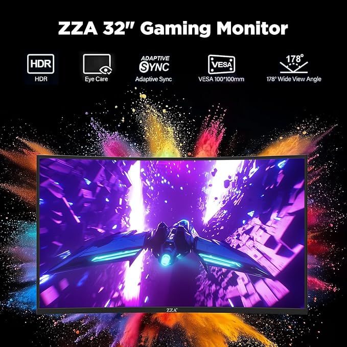 ZZA 32 Inch Curved Gaming Monitor 240Hz High Refresh Rate FHD 1920x1080P Curved 1500R HDMI 2.0/DP1.4 1ms MPRT HDR FreeSync VESA Compatible Tilt Adjustable
