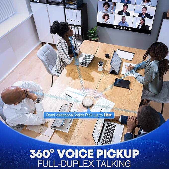 Bluetooth Conference Speakerphone M4 Conference Microphone with AI Noise Reduction AI Transcription Full-Duplex 360° Omnidirectional Voice Pickup USB Speaker for Teams Zoom Home Office Gray