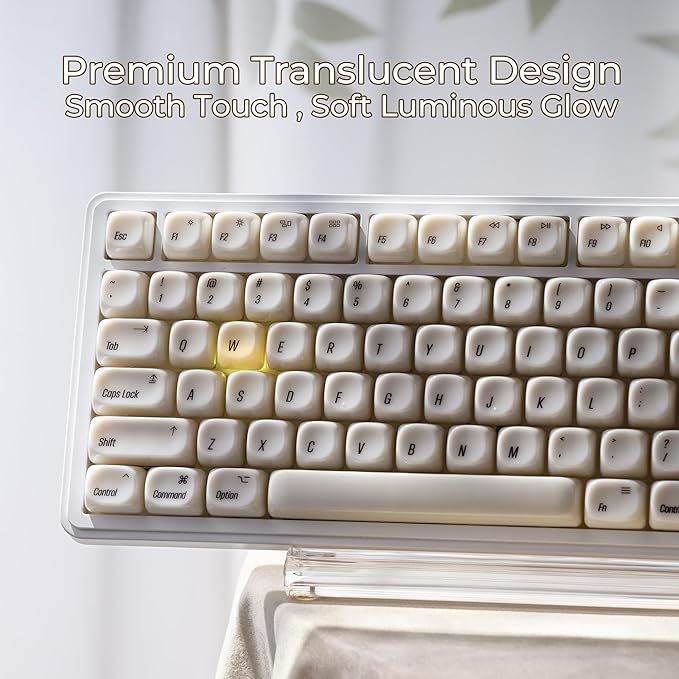 OHY XVX White Keycaps MOA Profile Keycap Set Minimalist Mac Style Custom Cute Ceramic-Textured Keycaps for MX Switches Mechanical Keyboard-White Chocolate