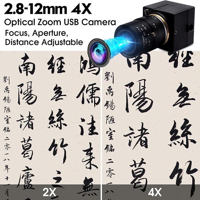 USB Camera 5MP Webcam 4X Variable Focus PC Camera 1944P USB Security Camera UVC CCTV Industrial Close-up Camera for Computer Plug and Play for Mac OS Windows Linux Raspberry Pi Camera