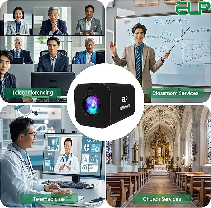 ELP 12X Zoom 4K 30fps USB Camera 1080P 60fps HDMI USB Webcam Autofocus Manual Focus PC Web Cam H.265 H.264 High Speed Web_Camera for Church Streaming Video Conference
