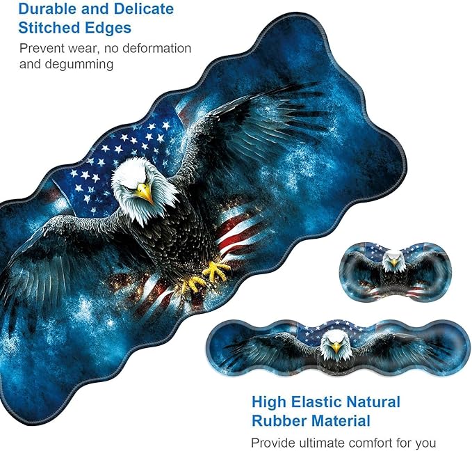 Large Gaming Mouse Pad Keyboard Wrist Rest Pad &amp Wrist Support Mousepad Set Stitched Edge Extended Non-Slip Base Memory Foam Desk Mat for Office HomeAmerican Flag Bald Eagle