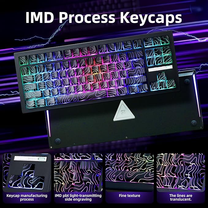ZORNHER ZH870 Wireless Gaming Mechanical Keyboard80% Black Custom Creamy Sound Keyboard with Lighted Up Black Topographic KeycapsCreamy Sounding Linear SwitchesHot-SwappableRGB Backlit
