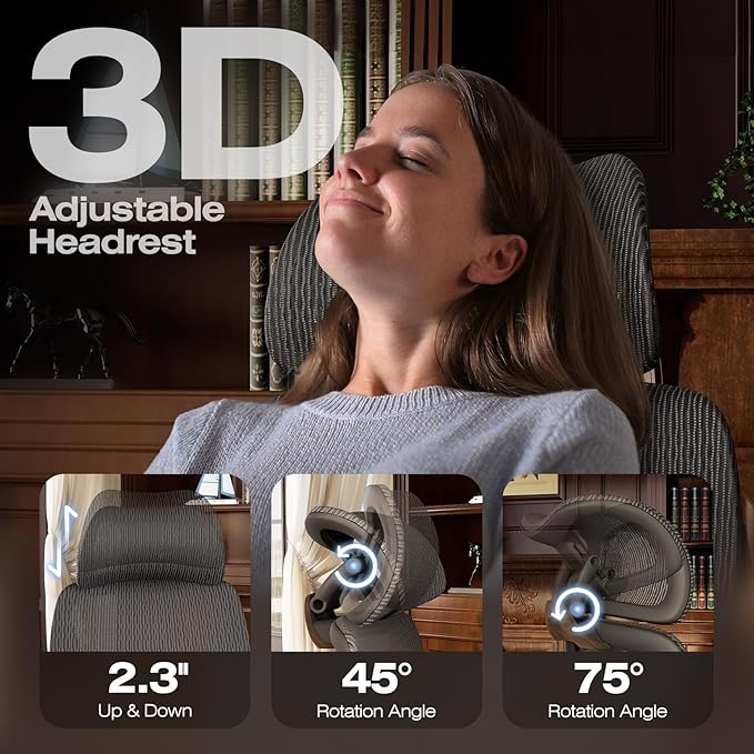ELABEST X100 Ergonomic Office Chair with Footrest Big and Tall Home Desk Chair with 5D Flip-Up Arms Adjustable 3D Lumbar SupportHigh Back Rolling Computer Chair Swivel Mesh Chairs (Library Oak)