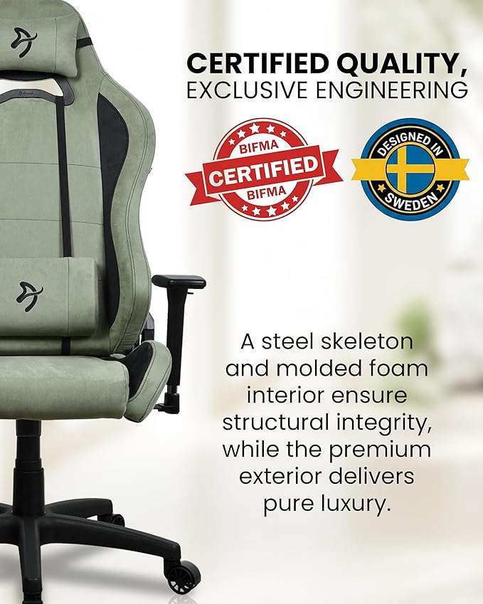Arozzi Torretta Gaming Chair - Super Soft Ergonomic Gaming Chairs for Adults Adjustable Backrest with Neck &amp Lumbar Pillows - Swedish Design Home Office setup Professional Computer Chairs Forest