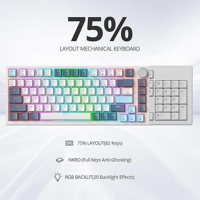 75% TKL Wired Mechanical KeyboardRGB Backlit Gasket Mount 82 Key Hot Swappable Custom Linear Red Switch Gaming Keyboard with Volume Knob &amp PBT Keycaps (82 Shoko)