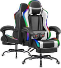 Furmax Gaming Chair with RGB LED Lights Video Game Chair with Footrest and Massage Lumbar Support High Back Reclining Computer Chair with Headrest Swivel Seat Gamer Chair (LED White)