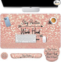 Arttown Desk Mat Rose Gold Pink Mouse Pad Set with Wrist Support 4-in-1 Large Mousepad+Keyboard Wrist Rest+Mouse Wrist Rest+Coaster with Ergonomic Design Non-Slip Mat for Office Home Decor