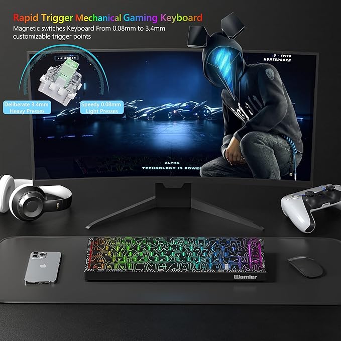 Womier M68 HE V2 Rapid Trigger Keyboard 60% Percent Hall Effect Topographic Gaming Keyboard Wired RGB Custom Mechanical Key Board with Magnetic Switch PBT Keycaps for Mac/Win (Black)
