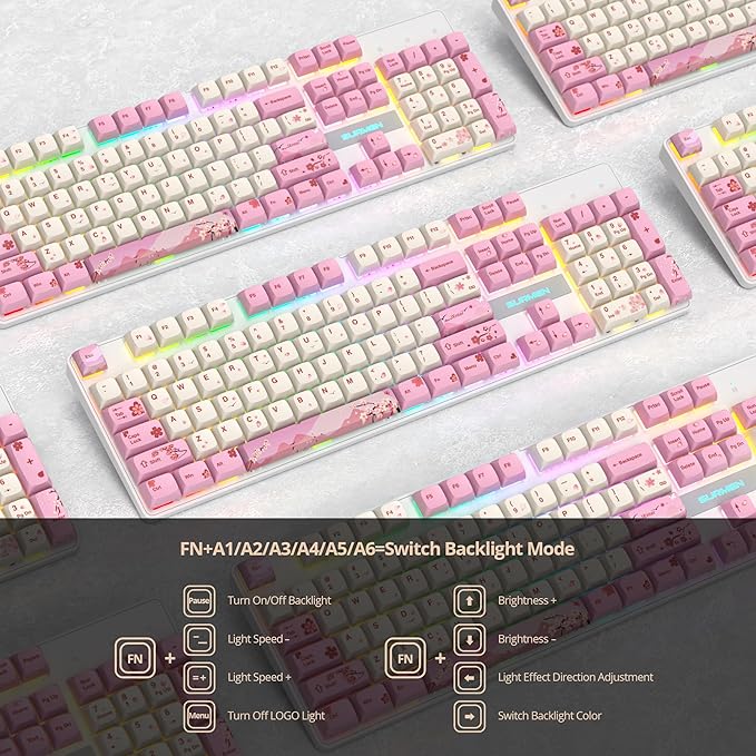 Wired Full Size Pink Mechanical Keyboard 104 Keys Creamy Keyboard with Number Pad RGB Gaming Keyboard Linear Red Switch NKRO Mechanical Keyboard Full Size for Windows Laptop PC Gamer
