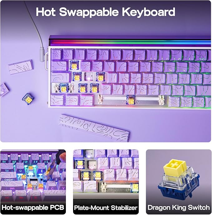 EPOMAKER Aula Hero 68 HE Wired Magnetic Gaming Keyboard 0.01mm Adjustable Actuation Rapid Hall Effect Switch 8kHz Polling 5-Layer Sound Dampening RGB Box &amp Backlight (Purple)