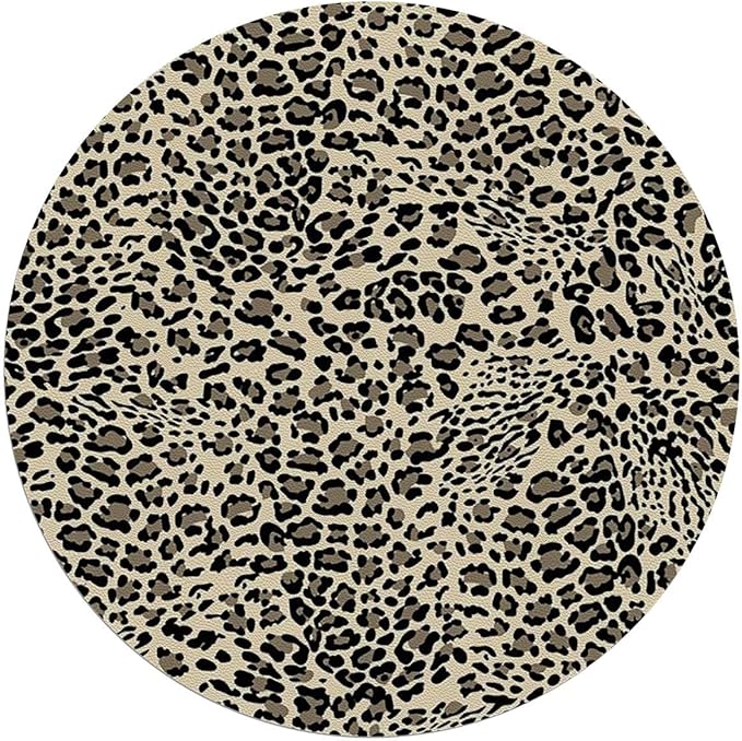 Yellow Red Black PU Leather Office Chair Mat for Hardwood Floor Print Classical Savannah Mammal Large Anti-Slip Floor Protector RugAnti-Slip Home Chair MatEasy to Clean Leopard Diameter 35.4 in