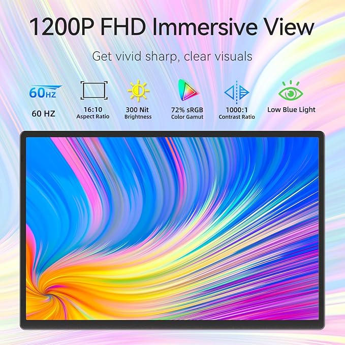 16 Portable Monitor for Laptop - 1200P FHD Laptop Screen Extender HDMI USB C HDR Travel Dual External Display with Stand Gaming Monitor for Windows MAC Computer Switch Phone Xbox PS4/5