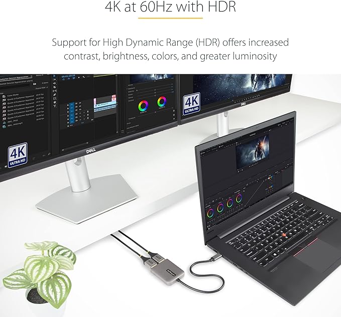 StarTech.com USB-C to Dual Displayport 1.4 Adapter USB Type-C Muliti-Monitor MST Hub Dual 5K 60Hz DP Laptop Display Extender / Splitter HDR Extra-Long Built-In Cable Windows Only (MST14CD122DP)