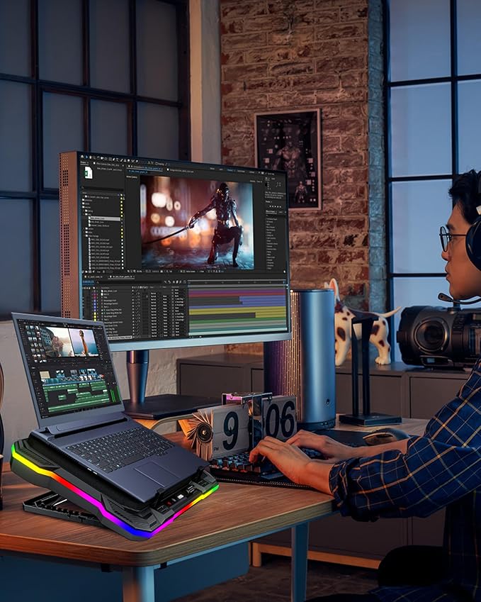 AICHESON Gaming Laptop Cooling Pad with Full RGB Lights Powerful Cooler Fan Stand for 15-19 inch Gamer Laptops and PC Computers