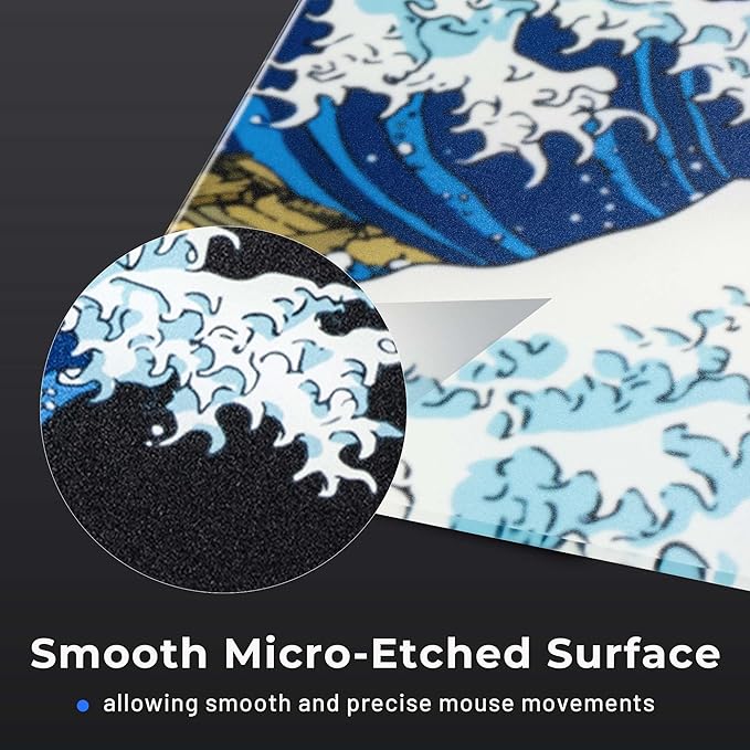 XVX Glass Mouse Pad for Gaming Black Coral Sea Hard Gaming Mousepad Professional Large Mouse Mat 410mm*310mm Special Glass Surface with Improved Precision and Speed
