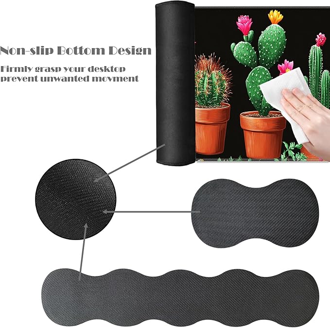 Ergonomic Keyboard Wrist Rest &amp Mouse Pad Wrist Rest SetXL Gaming Desk Mat 31.5x 11.8Non-Slip BaseMemory FoamEasy Typing Pain Relief for Office &amp HomeFloral Cactus