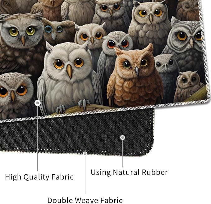 4 in 1 Mouse Pad Combo Large Gaming Mouse Pad + Keyboard Wrist Support + Mouse Wrist Rest + Coaster Table Pad 31.5 x 11.8 with Memory Foam Ergonomic Wrist Pad Set Many Owl