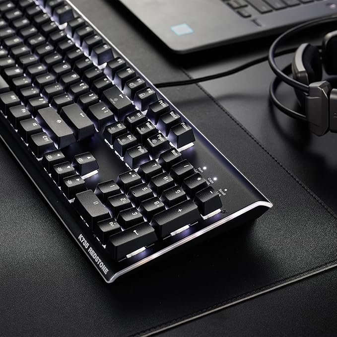 Hexgears GK735 Mechanical Gaming Keyboard Kailh Box White Switch 104 Keys ABS Keycaps Wired Gaming Keyboard with White LED Backlight Ergonomic Design for Windows Laptop PC Mac (No Light Strip)