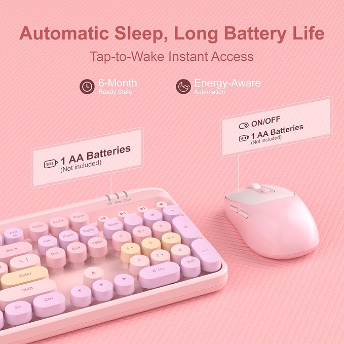 MageGee Wireless Keyboard and Mouse Combo Round keycaps Retro Typewriter Keyboard 104 Key Full-Sized Keyboard Automatic Power Saving 2.4GHz Wireless Connection for Mac/Windows/PC