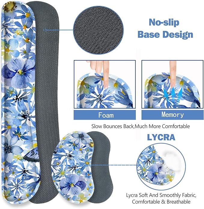 ToLuLu Desk Mat Gaming Mouse Pad Wrist Support 4 in1 Set XXL Large Mouse Pad + Keyboard Wrist Rest + Memory Foam Cushion Mouse Wrist Rest for Pain Relieve + Coaster Computer Butterfly Loves Flower
