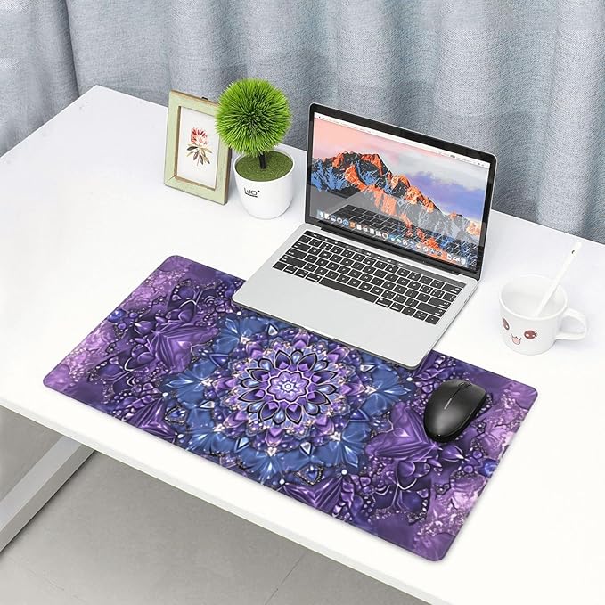 Purple Mandala Boho Floral Desk Cover MatExtended Large Mouse PadComputer Laptop Mat Desk Decor for Office Game Home 30x16 Inch