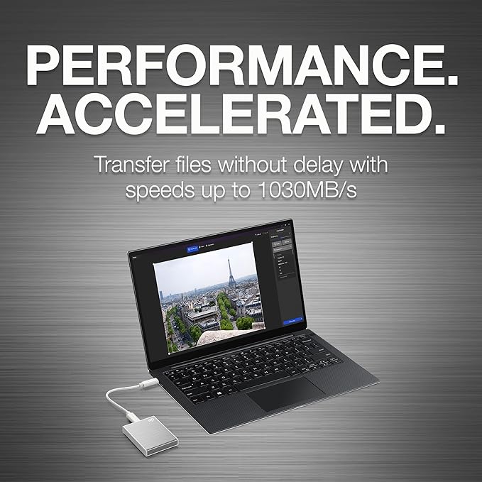 Seagate One Touch SSD 1TB External SSD Portable – Silver speeds up to 1030MB/s 6mo Mylio Photo+ subscription 6mo Dropbox Backup Plan and Rescue Services (STKG1000401)