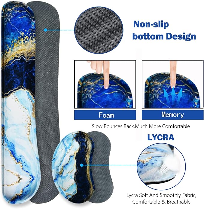 ARTSO Large Gaming Mouse Pad Keyboard Wrist Rest Pad &amp Wrist Support Mousepad Set Stitched Edge Extended Non-Slip Base Memory FoamMultifunctional Desk Mat 4pcs for Office &amp Home Blue Ma
