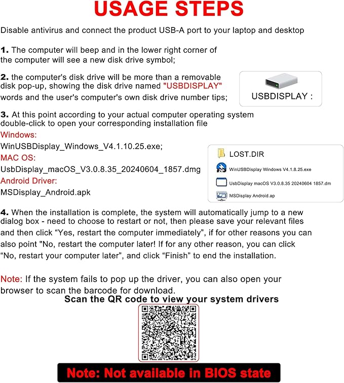 USB to Dual HDMI Adapter 1080P 60Hz USB A 3.0 to HDMI Adapter for Laptop PC Desktop Compatible with Mac OS Windows 7/8/10/11 - Requires Driver Installation