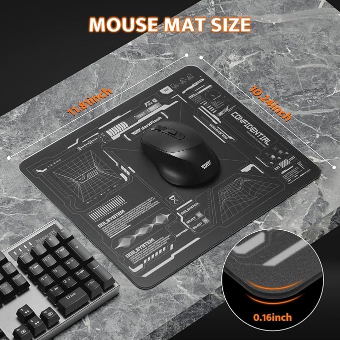 darkFlash Glass Mouse Pad 11.8×10.2 Inch Ultra-Smooth Tempered Surface Precision Tracking Anti-Slip Rubber Base Durable Etched Finish Ideal for Gaming &amp Work(DMP300)